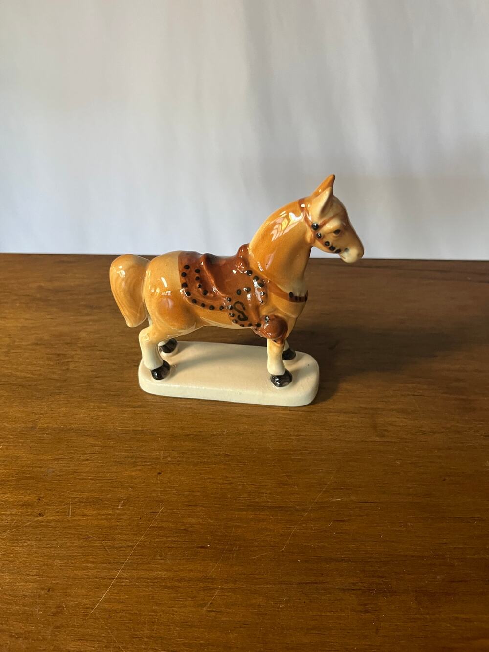 Vintage Japan Ceramic Horse Figurine w Saddle Blanket Marked JAPAN